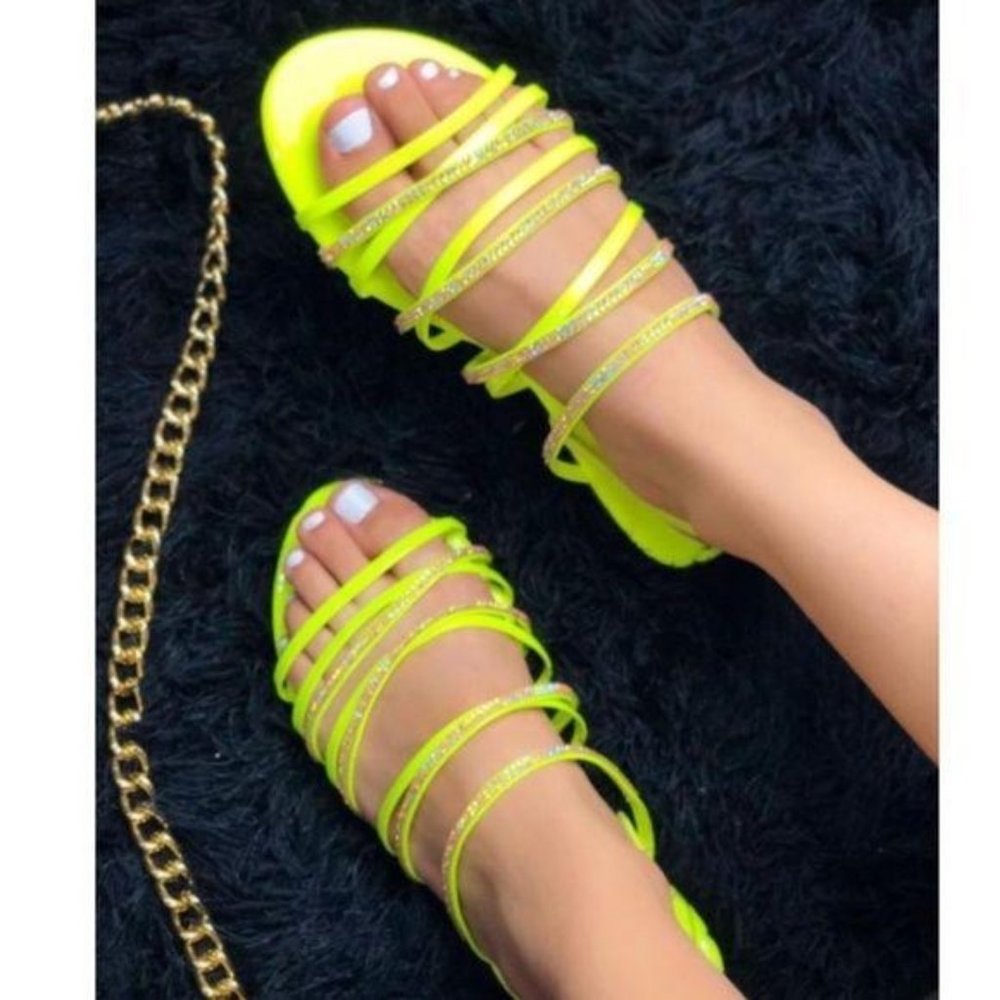 Neon Yellow Embellished Slingback Sandal - Picture 5 of 5
